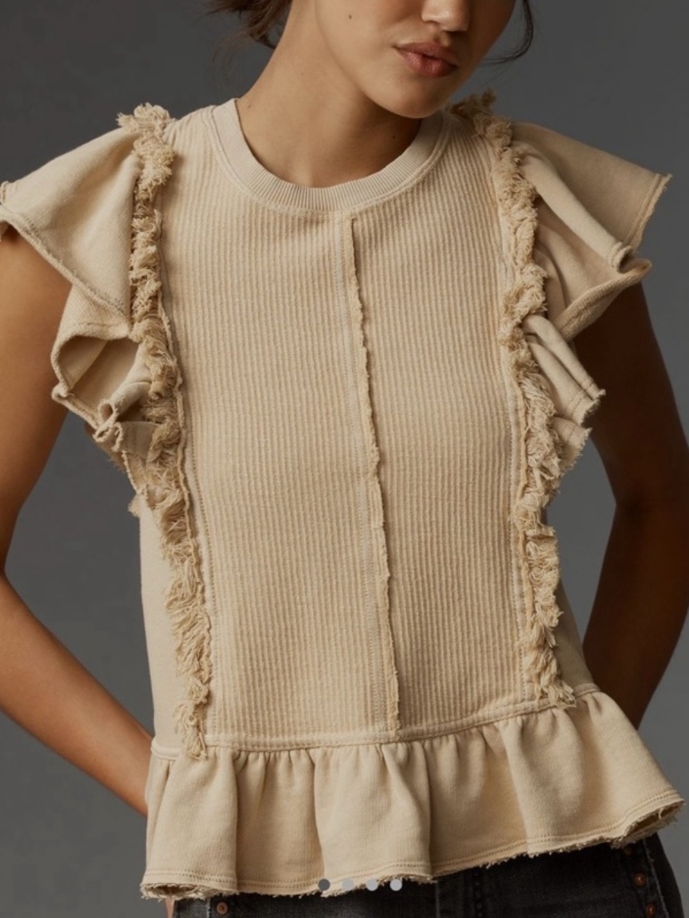 Anthropologie Pilcro Fringed Ruffle Blouse Womens Sz M